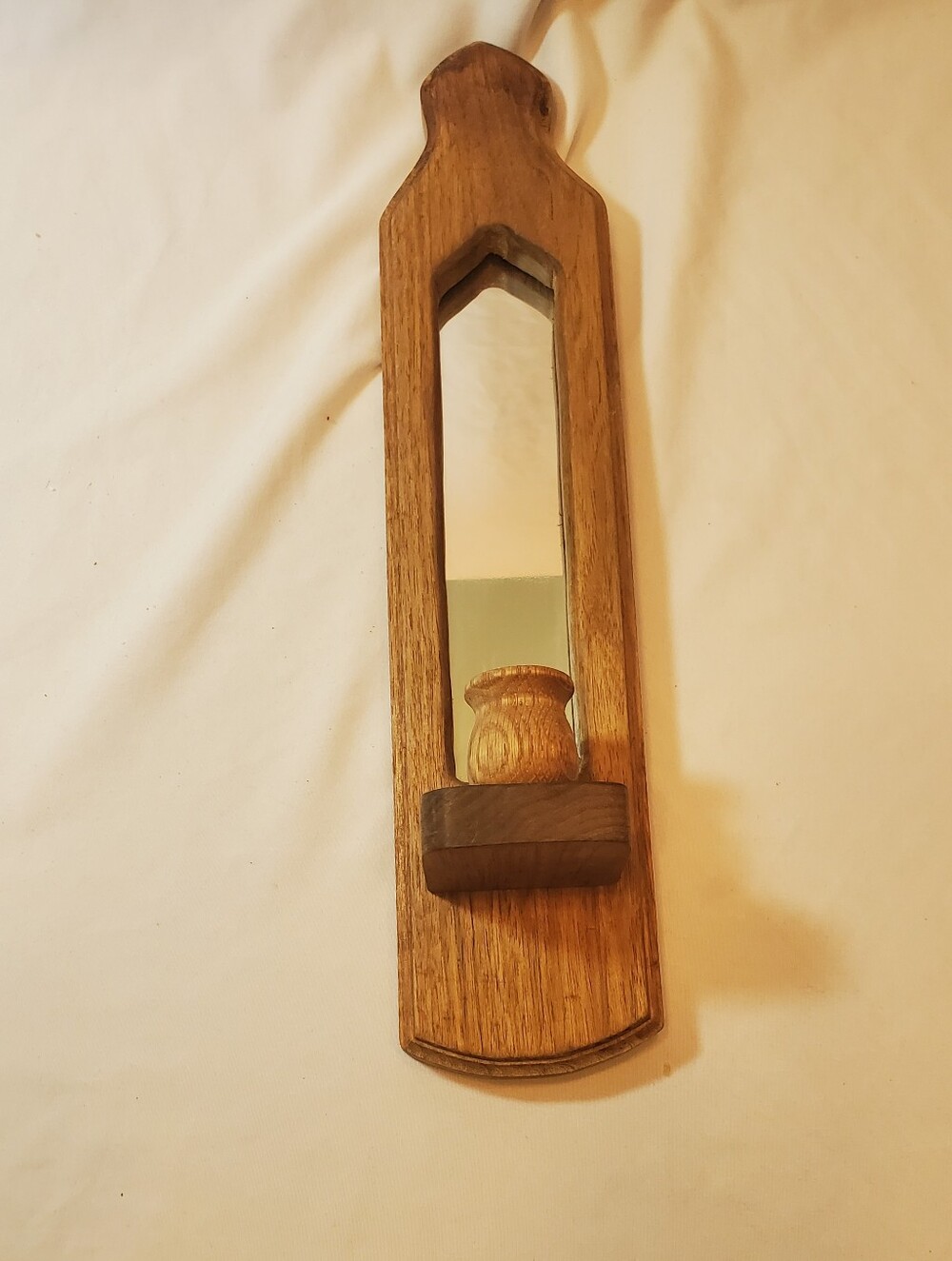 Home Interiors Homco Vtg Wood Wall Mirror Sconce Candle Holder in Natural Brown